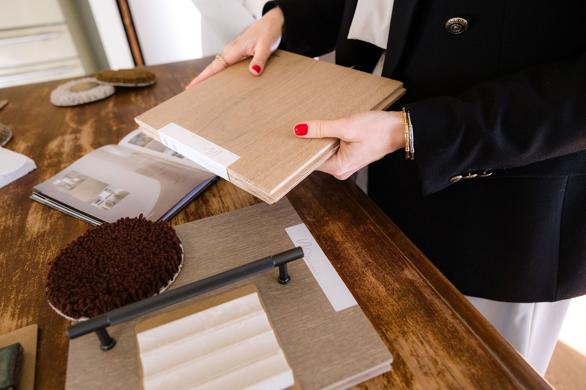 Marchand European oak samples, showing the range of colours and finishes available to order
