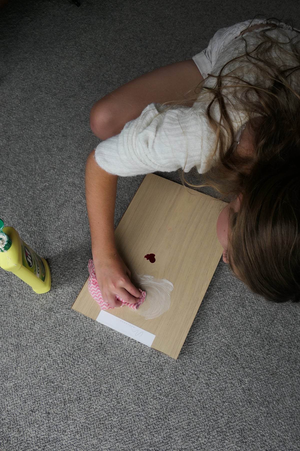 Marchand Test Lab: Jif cream cleanser worked over a nail polish remover mark on a Blanc Oak board