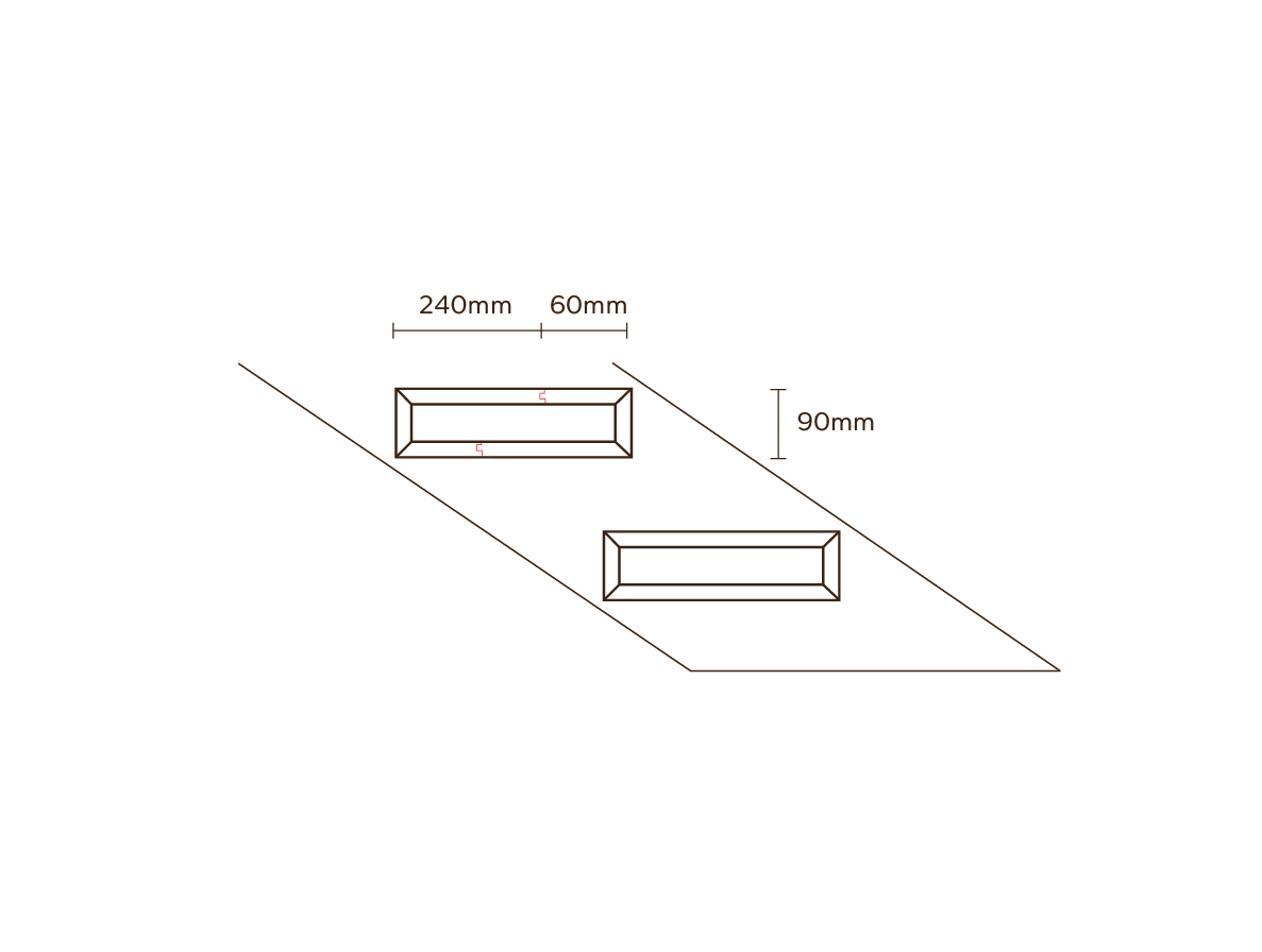 Section through a floating oak tread wrapped on six sides, cantilevered from a concealed steel carcass